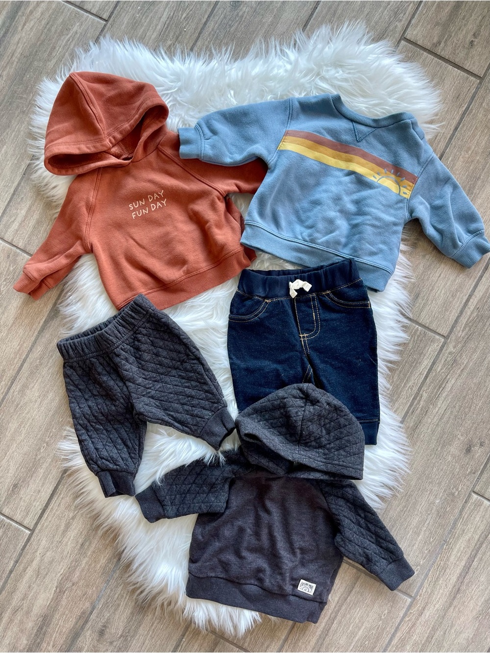Baby Hoodie and Sweatshirt Bundle - Rust, Blue & Charcoal